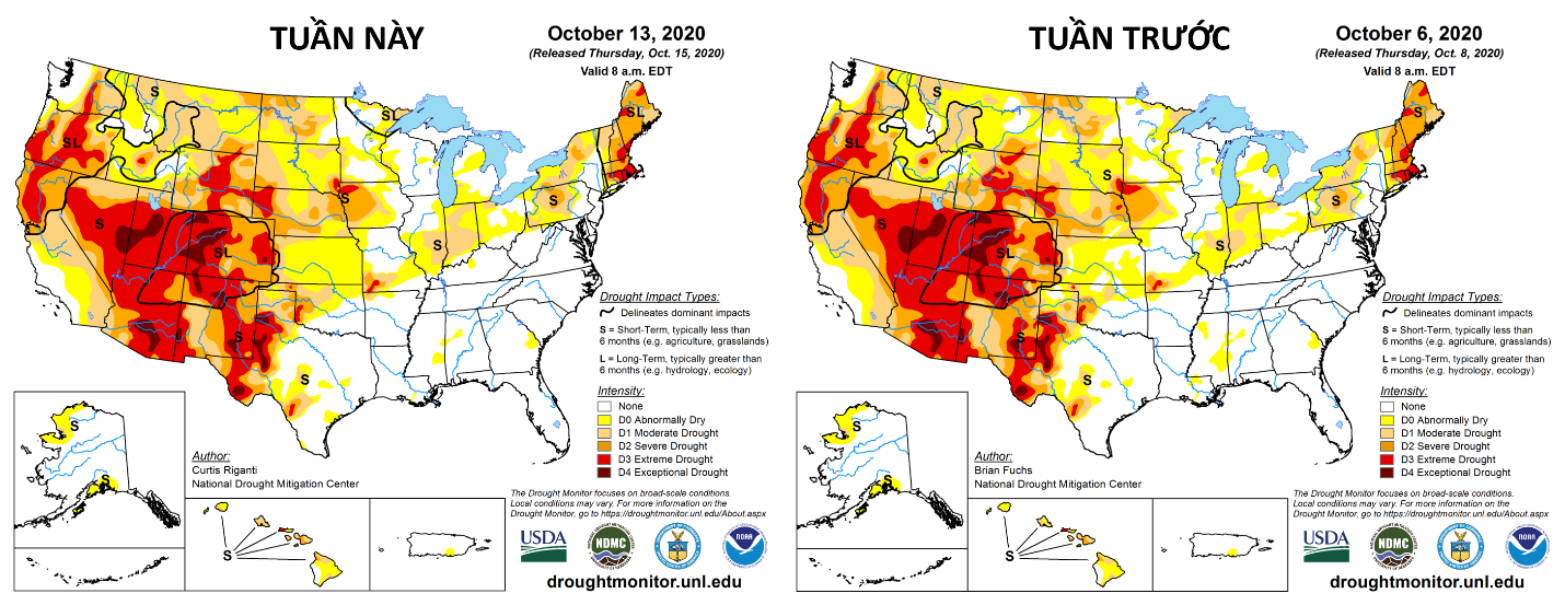 Mỹ: Chỉ số hạn hán tiếp tục tăng mạnh cả ở vùng đồng bằng phía nam và tây bắc